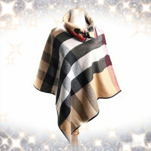 Women's Plaid Poncho - Gift for her - Camel Brown - ONE SIZE